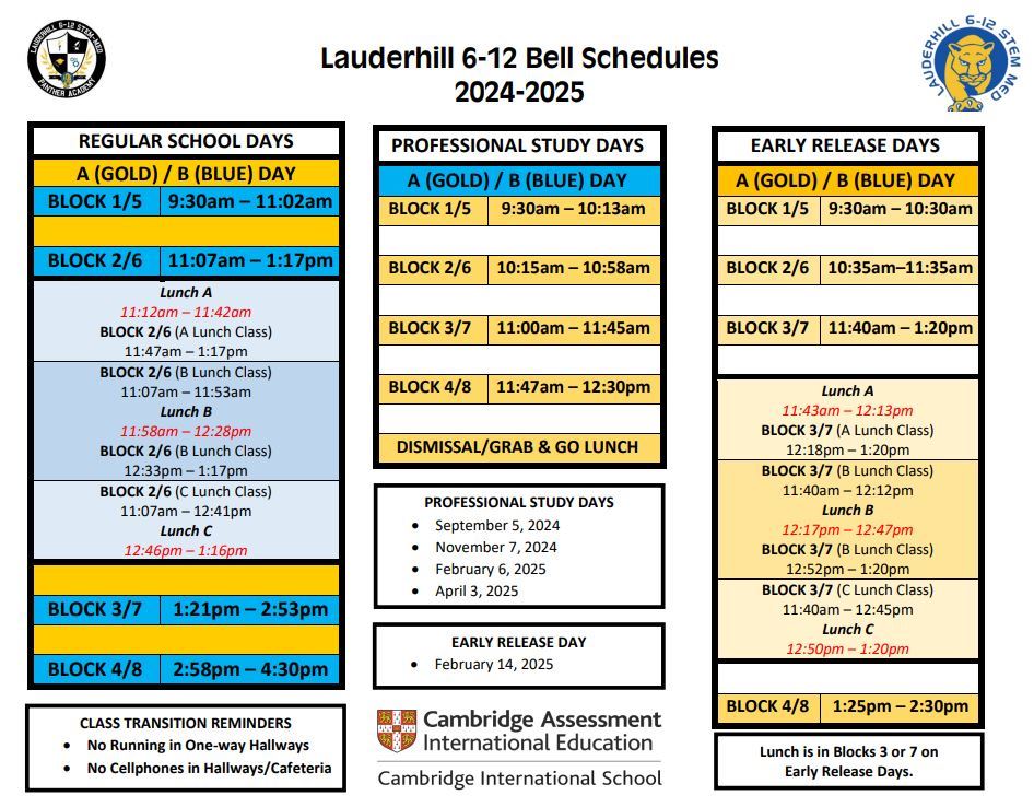  Bell Schedule 2024-2025 Flyer